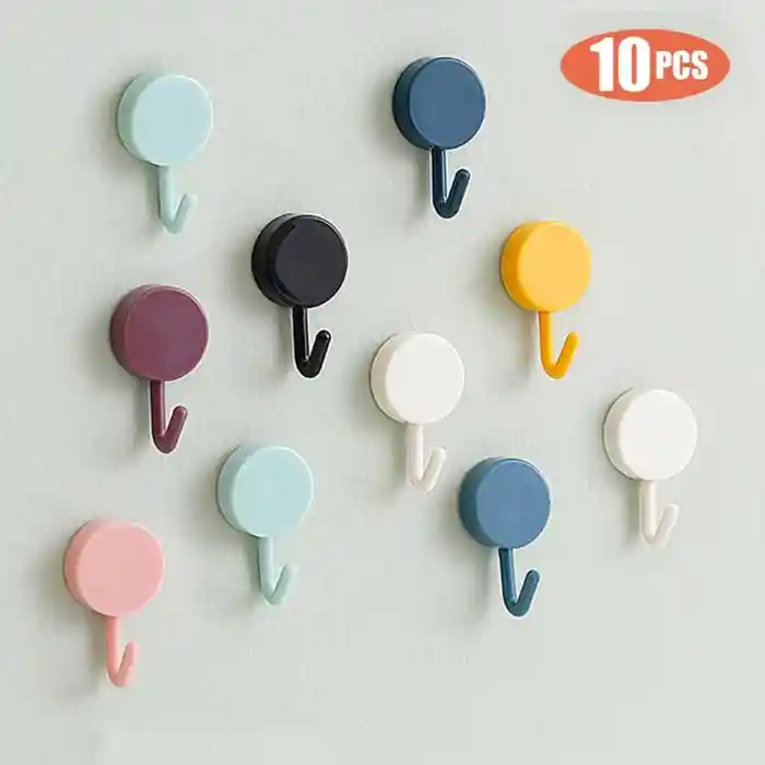 10PCS Self Adhesive Wall Hook Strong Without Drilling Coat Bag Bathroom Door Kitchen Towel Hanger Hooks Home Storage Accessories